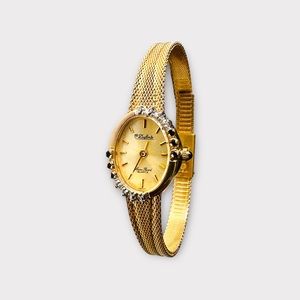 Dufonte Lucien Picard Genuine Diamonds/Sapphires Gold Plate Elegant Watch, Case